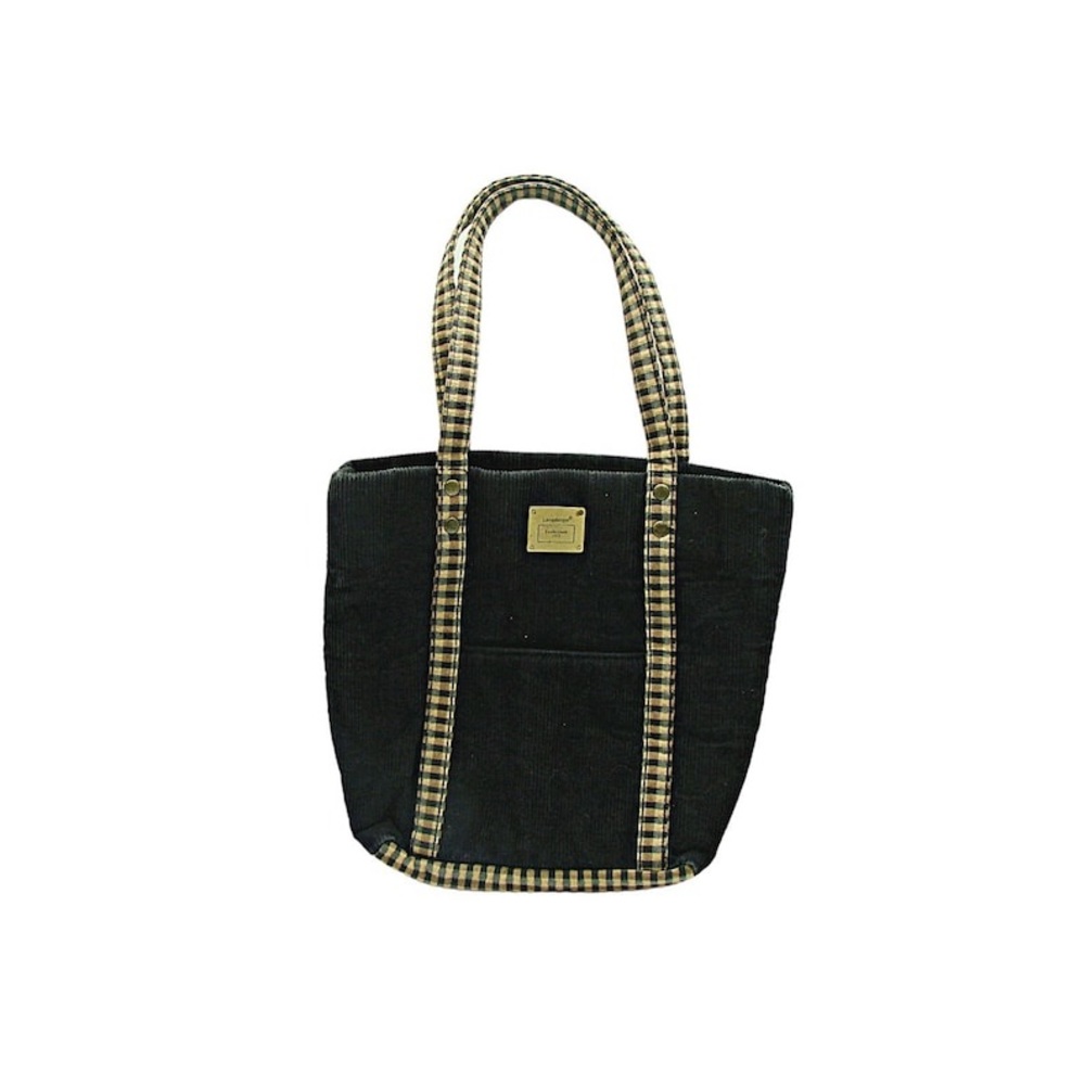 Longaberger Corduroy Plaid Tote Bag Purse Black Tan Khaki Check Homestead 9.5x10